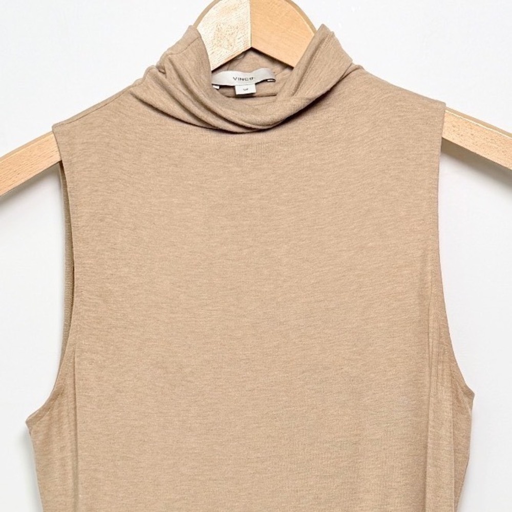 Vince Sleeveless Modal Turtleneck Top Women Small Tan Stretch Minimalist Basic - Picture 7 of 10